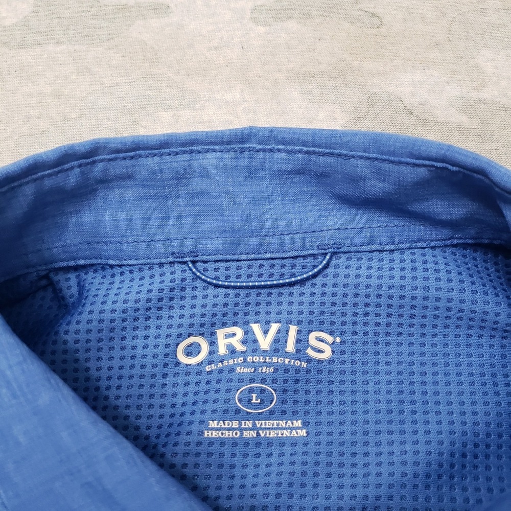 Orvis Shirt Mens Large Blue Pockets Short Sleeve Button-Up Outdoors - Picture 5 of 10